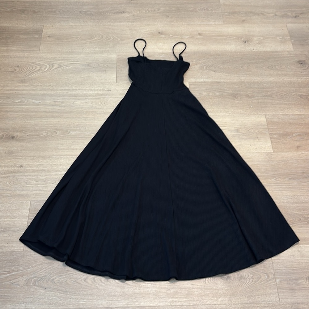 Reformation Billie Ribbed Black Spaghetti Strap Midi Dress With Pockets S - Picture 3 of 8